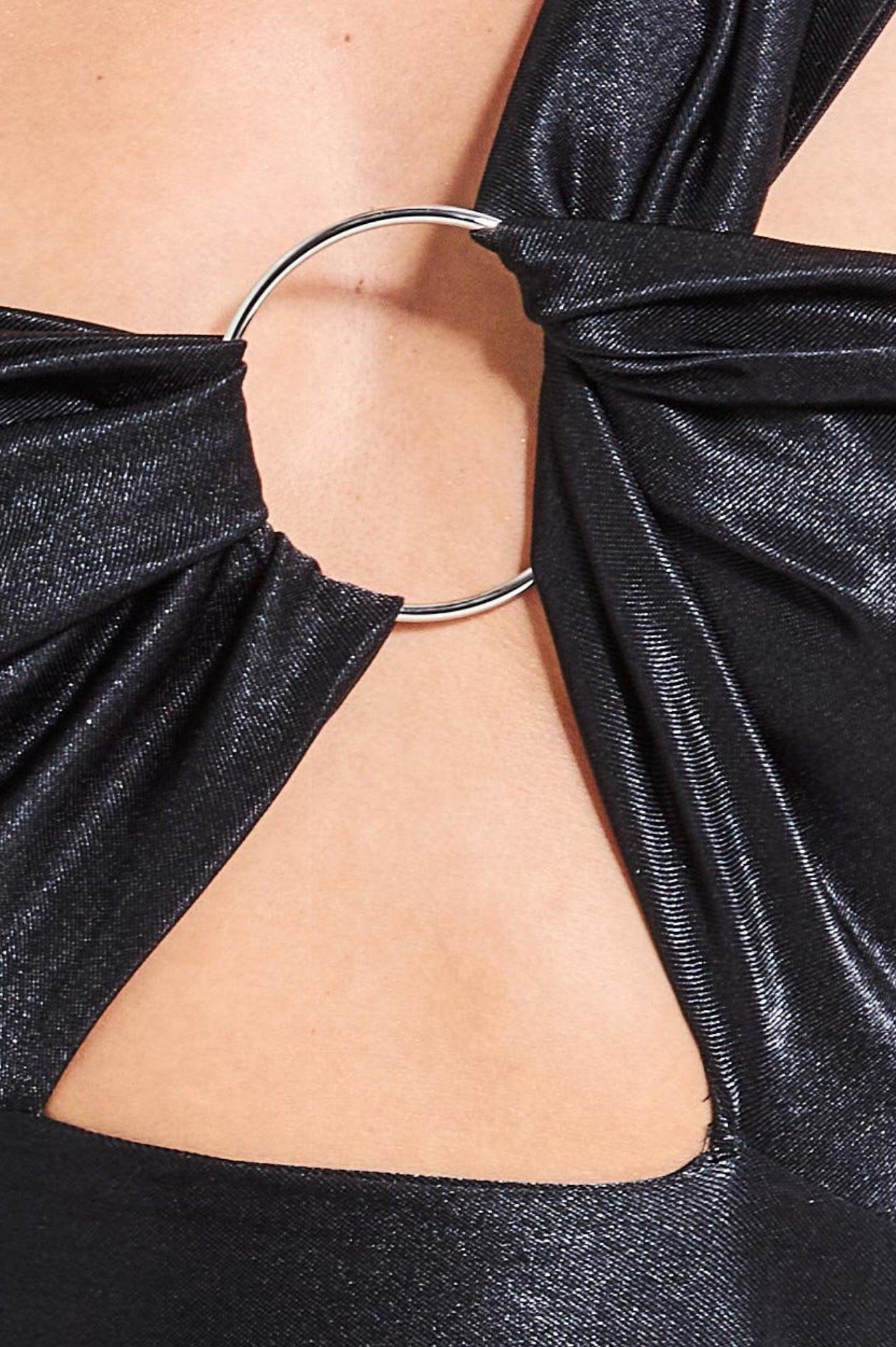 Robe Longue Épaule Ruchés – Robe de soirée noire asymétrique élégante