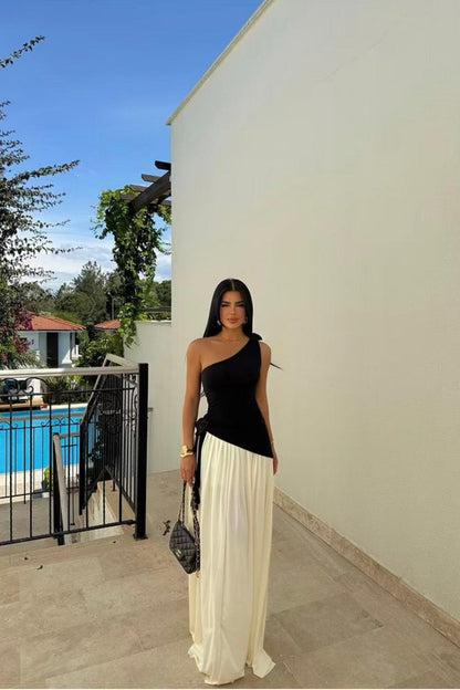 Haut noir asymétrique à une épaule pour femme, style élégant 