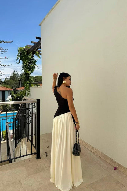 Haut noir asymétrique à une épaule pour femme, style élégant 