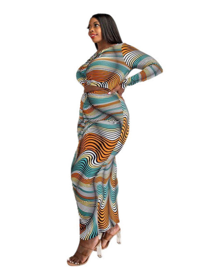 Robe midi grande taille avec découpe taille, motif nuit blanche