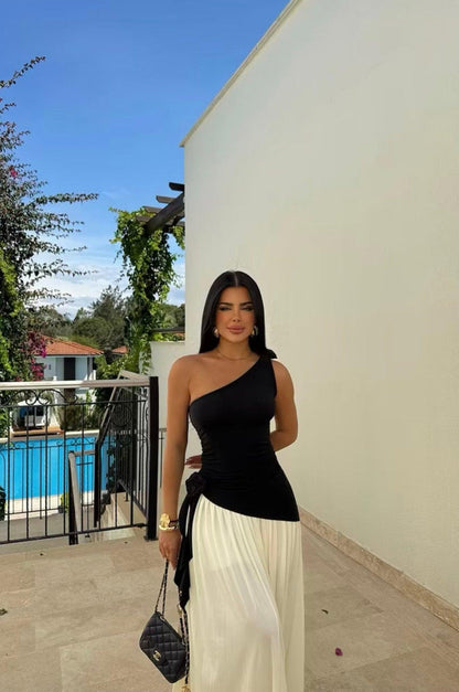 Haut noir asymétrique à une épaule pour femme, style élégant 